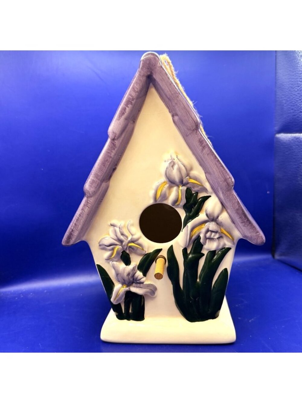 Milson & Louis Ceramic Birdhouse Purple Iris Flower Outdoor Hanging Garden Nest